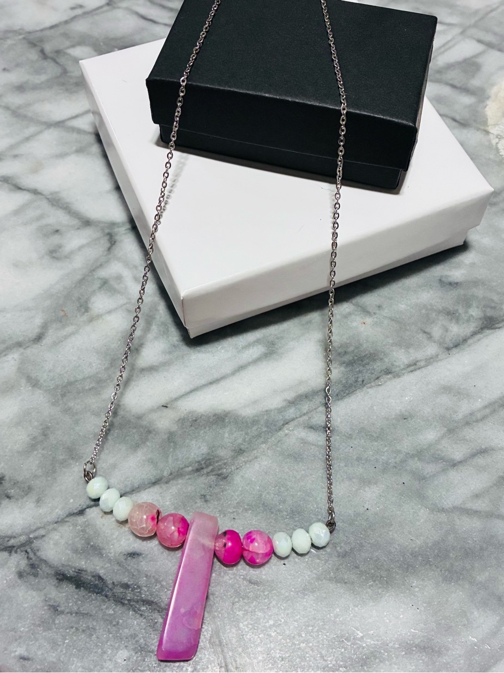 Handmade Pink Crystal Statement Necklace - Stainless Steel